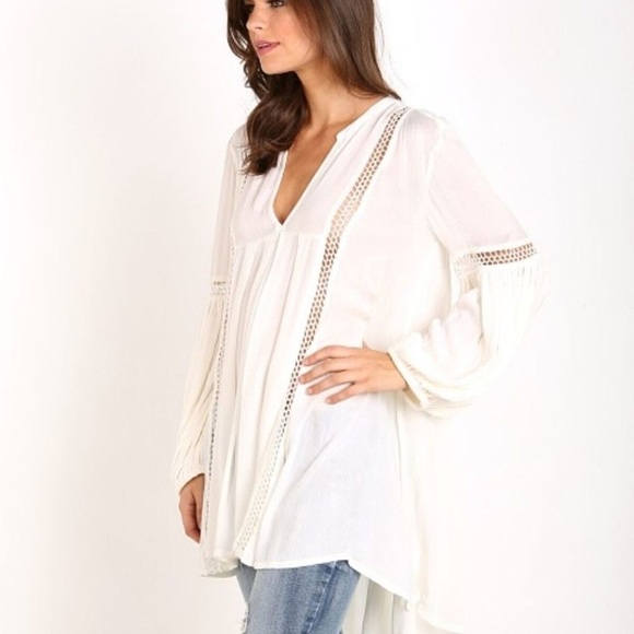 Free People Just The Two Of Us Boho Flowy Ivory Tunic 0070 - Picture 4 of 11